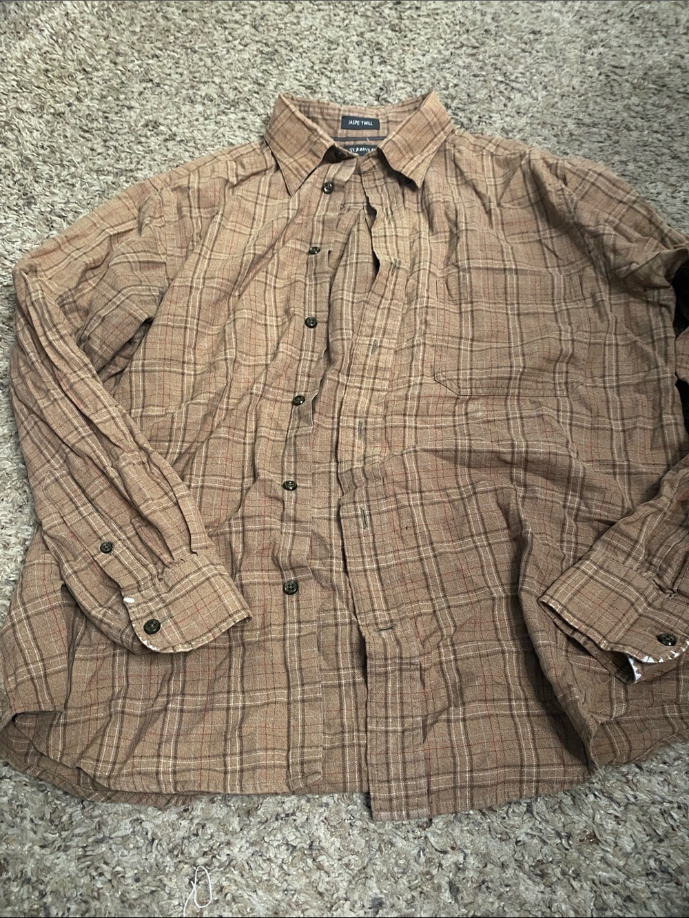 St. John's Bay Tan Plaid Long-Sleeve Button-Down Shirt